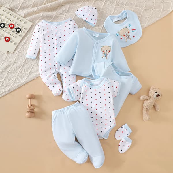 8-delars nyfödd bomulls-babyset, babybody och delade underkläder presentförpackning för 0-1 år Style 1 3-6M