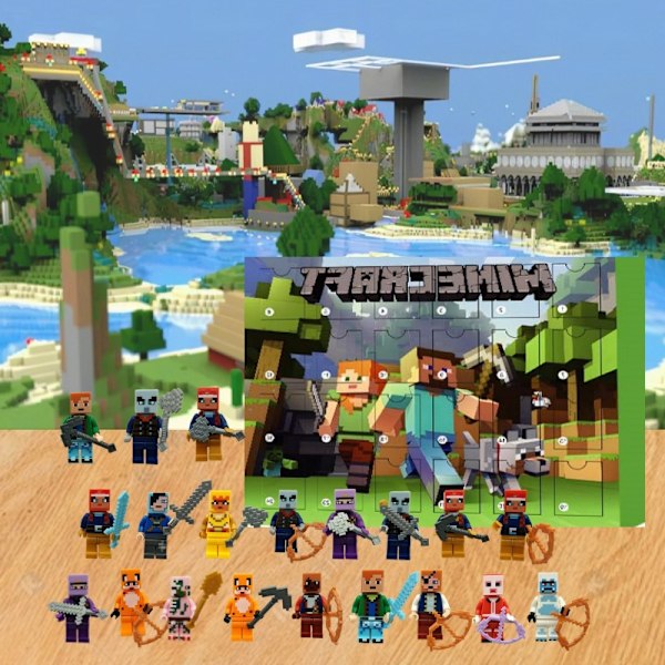 Minecraft Julkalender 2024, Byggset Actionfigurer Leksaker, 24-dagars Julnedräkning, Julgåva Boxkalender för Vuxna Barnfans