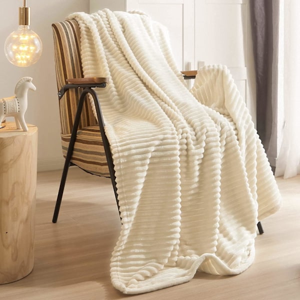 Gosig filt, 100 x 150 cm, hvid fleecefilt til sofa, blød og varm, børnefilt, mikrofiber, fluffy sofafilt, sofafilt 100*150cm