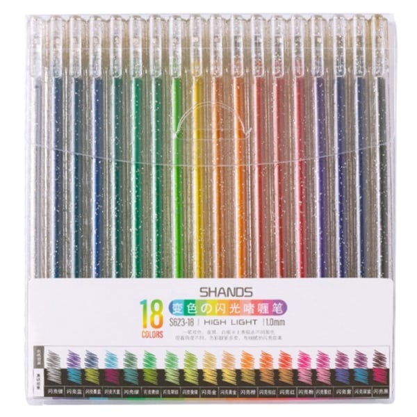 Gelpennsetet Glitter Gel Pennor Vuxen Färgbok Journaler Penna 18 Färger