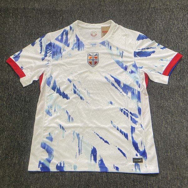 Sæson 2425 Norge Kortærmet Fodboldtrøje Hurtigtørrende Åndbar Sportstøj Udebane Away XXL