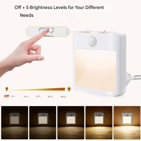 Bevegelsessensor Nattlys 2-pakning Dimbar LED Varmhvit 30/60/120 Sekunder Stikkontaktplugg