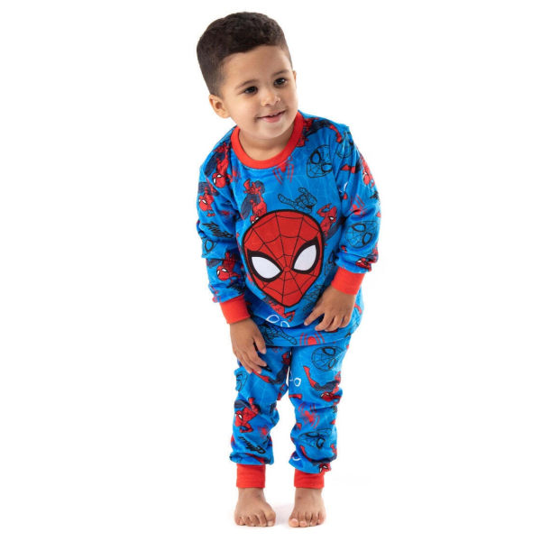 Spider-Man barn/barn fleece langt pyjamassett 9-10 år Blu Blå/Rød 9-10 år