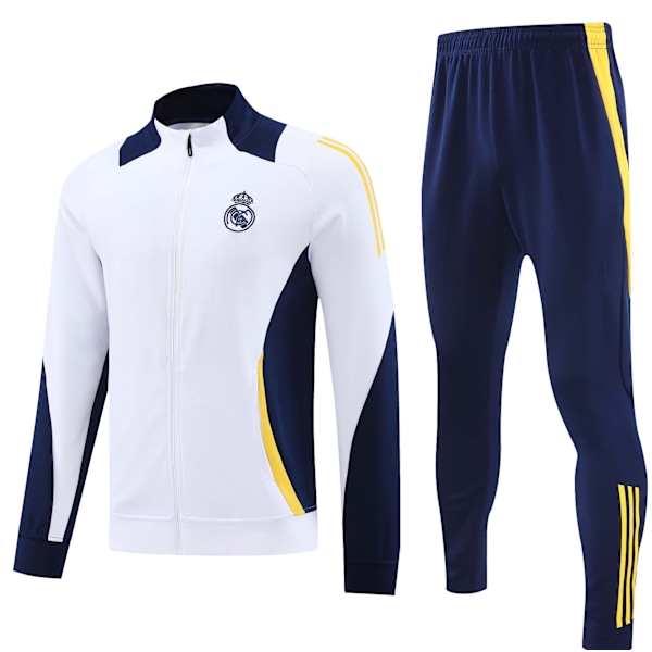 2425 Ny Real Madrid fotbollsdräkt med långärmad vuxen huvtröja, lång dragkedja, höst- och vinterjacka träningsset Vit White XL