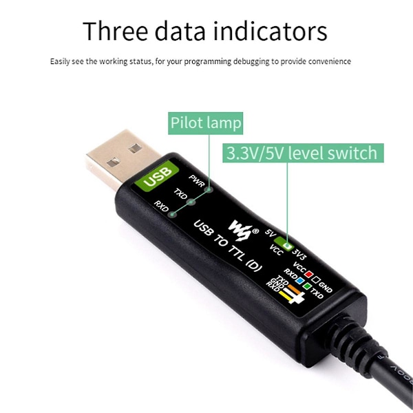 Industriell USB til TTL (D) seriell modulkabel FT232RNL 300bps-3Mbps for 5 serieport feilsøkingsmodul Black