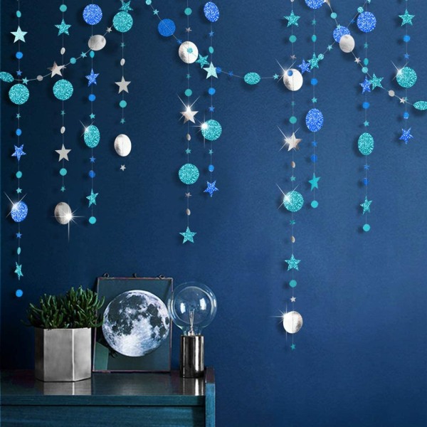 Ice Blue Silver Circle Dot Garland-sett for Navy Blue Twinkle