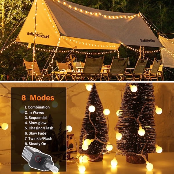 Ball String Lights, 33ft 100 LED Fairy Lights Plug-In, 8 mønster