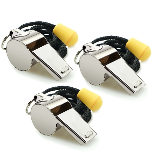 Whistle, 3-pack sportsfløjter i rustfrit stål med snor