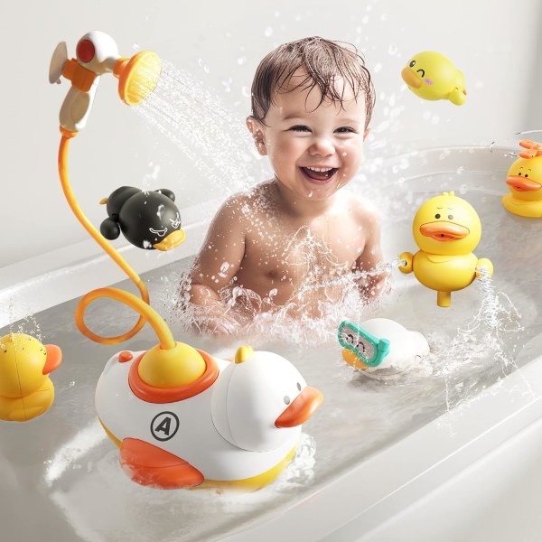 Andebadeleker for småbarn 1-3, elektriske babybadekar Vannsprayleketøy