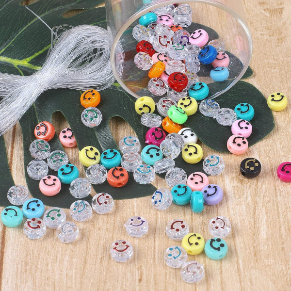Smile Beads -100 STK Smile Beads, Transparent Elastic Line Akryl Smile Beads, Smile Beads Smile Production