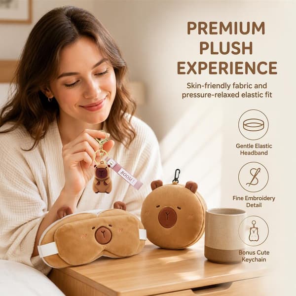 Capybara resekudde 2-i-1-set med sovmask och nyckelring