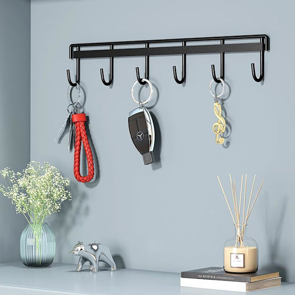 Pieces Kitchen Utensil Holder, Kitchen with 6 Hooks, Storage Rack for Kitchen/Bathroom without Drilling (Black)-FF-