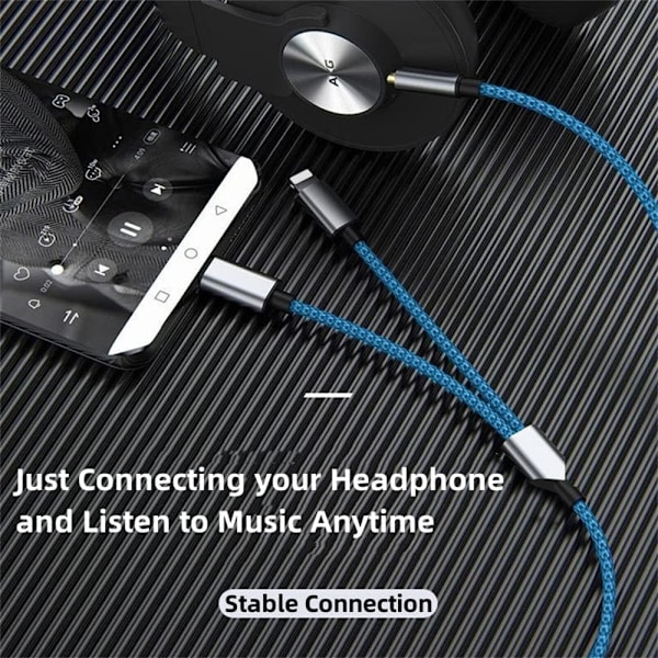 Flätad nylon USB C & Lightning till 3,5 mm Jack Audio Adapter Aux-kabel