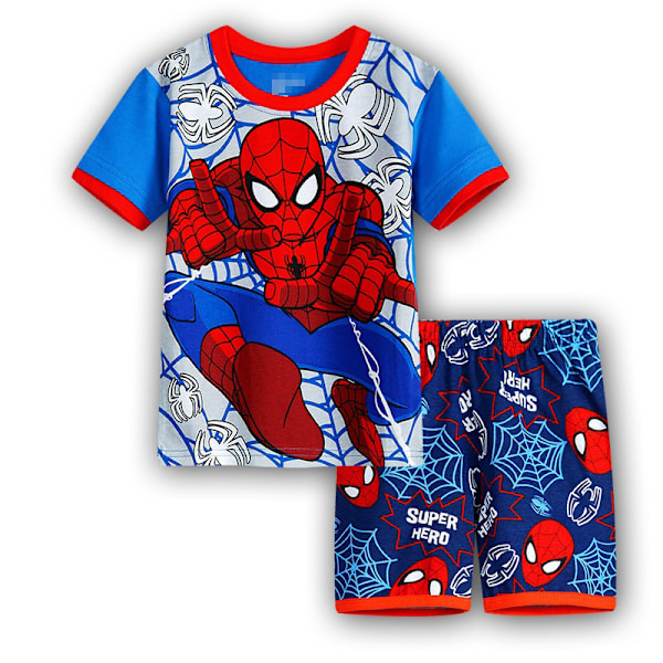 Børns Dreng Pyjamas Sæt Tegneserie T-shirt Shorts Natkjole Outfit Blå Spiderman 90cm Blue spiderman