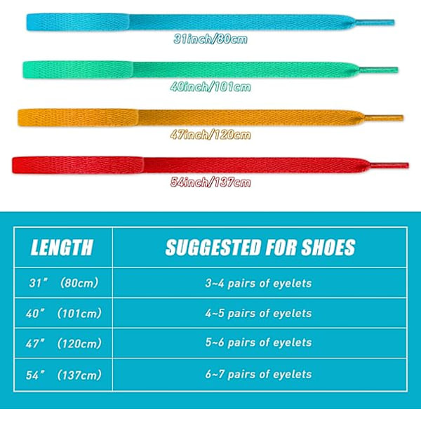 30 par platta färgade skosnören 140 cm