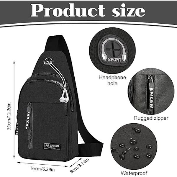 Liten ryggsäck för män, lättviktsryggsäck i nylon, stöldskydd, casual, herr, kvinnor, bröstväska för vandring, cykling, utomhusresor (svart) Black