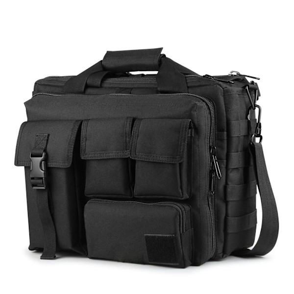 Multifunktionel herre nylon skuldertaske laptop messenger taske håndtasker laptop taske skoletaske stor nok til 15,6\" laptop/kamera (sort)