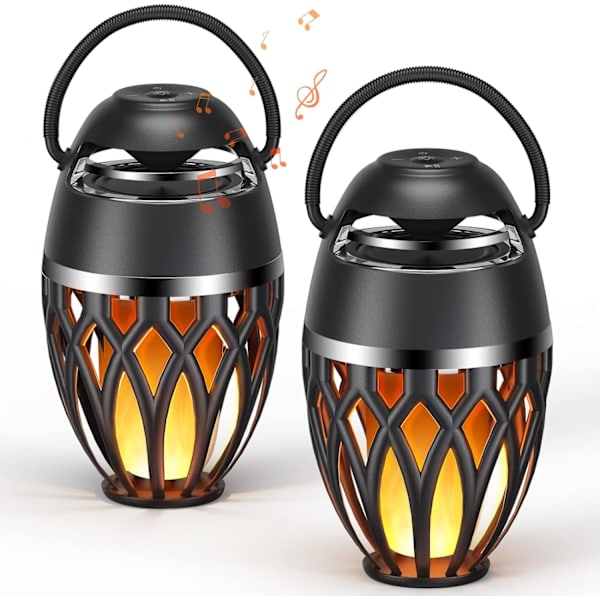 2 st utomhus Bluetooth-högtalare, vattentät trådlös högtalare med LED-flamlampa, bärbar Bluetooth-högtalare