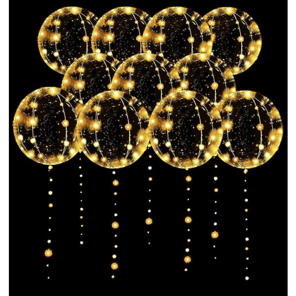 LED-ballonger 10-pak, lysende ballonger 20 tum klar helium Bob