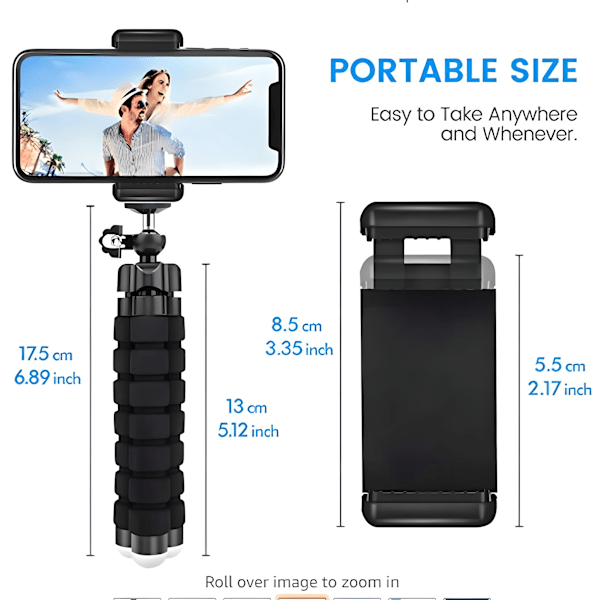 Mobiltelefonstativ, Mini Stativ med Bluetooth Fjärrkontroll & Telefonhållare, 360° Rotation Flexibelt Resestativ för Smartphone, DSLR