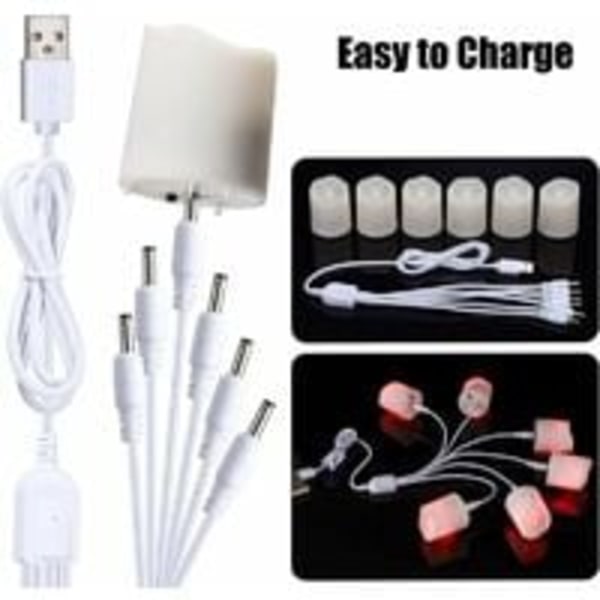 Ladattavat LED-kynttilät, 6 kpl liekittömiä kynttilöitä kaukosäätimellä, välkkyvät teekynttilät USB-latauskaapelilla Halloween-kotiin-XF6-