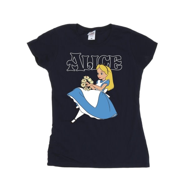 Disney Dam/Ladies Alice In Wonderland Flowers T-skjorte i bomull Marineblå S