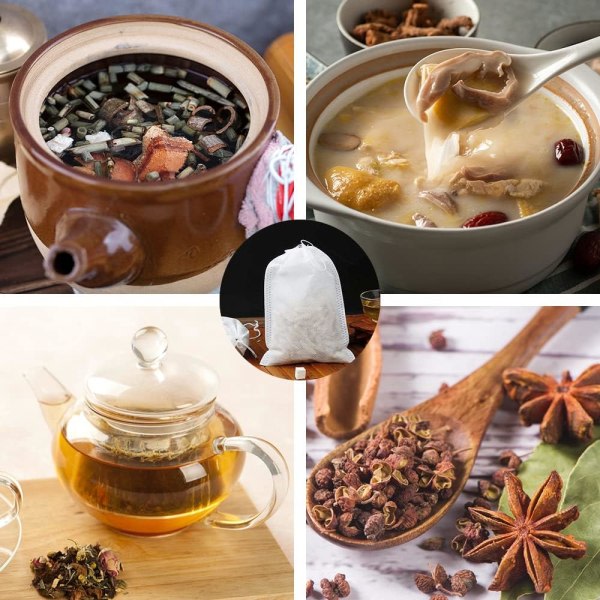 200st tefilterpåsar oblekta tomma ovävda tepåsar med dragsko for lösbladste, kaffe, kryddor, örter, 7*9cm