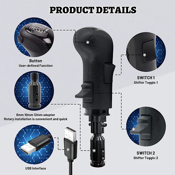 Ammattimainen PC-kilpa-auton vaihdekeppi Logitech G25 G27 G29H G920 G923 ja Thrustmaster TH8A -malleille