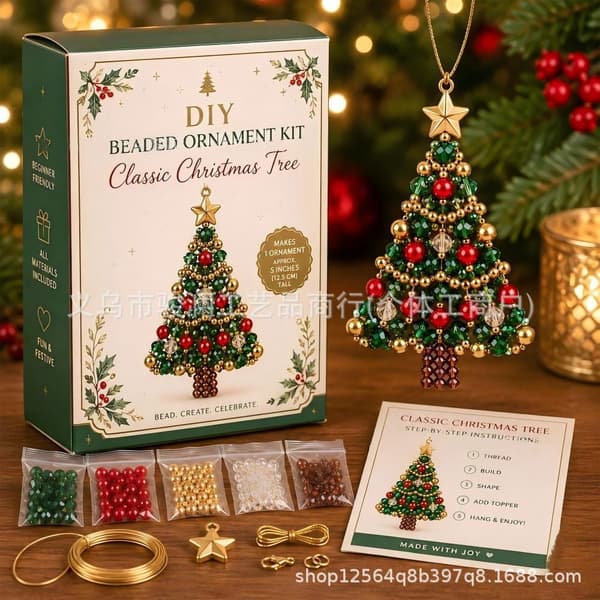Gør-det-selv juletræsperlepyntssæt, 7 festlige designs, håndlavet julehåndværkssæt G