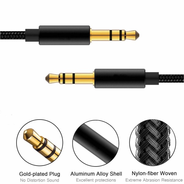 Audio Jack kabel, Aux Auxiliary kabel 3,5 mm han til han nylon stereo lydkabel MP3 bil - 1M
