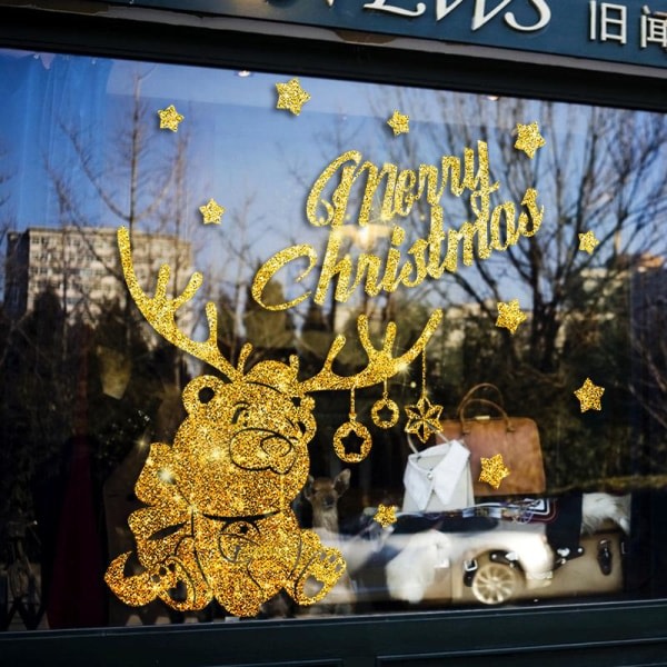 Christmas Gold Bear väggdekor butik glasdörr fönsterdekoration