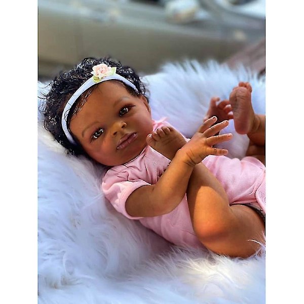 Npk 20-tums naturtrogen mörkbrun hud Reborn Baby Lanny Doll Real Baby Doll Art Made 3d Skin Naturligtvis Baby Collectible Doll