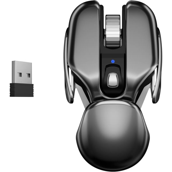 Oppladingsbar trådløs mus med 2,4 GHz Nano USB-mottaker, metallbase, ergonomisk optisk bærebar for PC, bærbar datamaskin