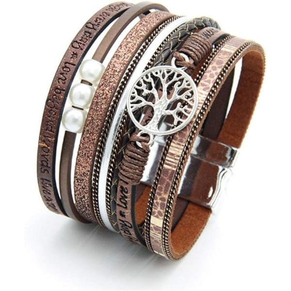 Kvinde & Pige Livets Træ Læderarmbånd Multi-Layer Wraps