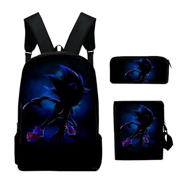 3 st 3D-tryckt Super SONIC Ryggsäck Axelväskor Etui TC-03