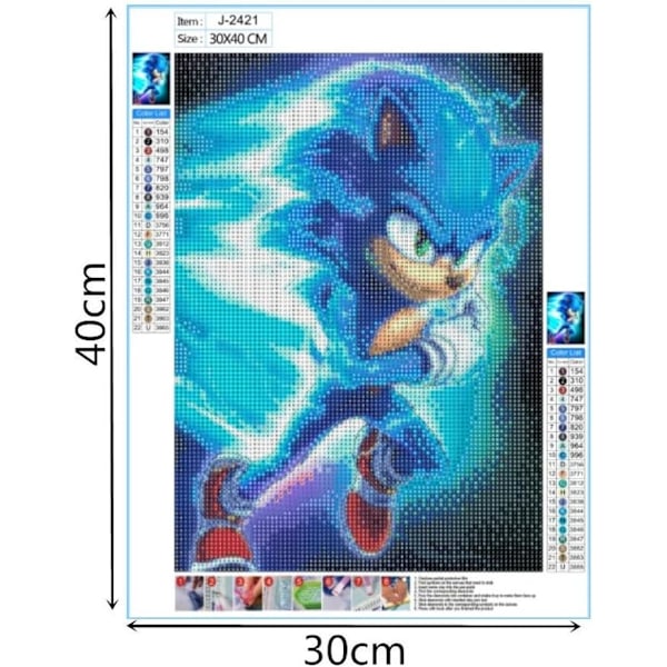 30*40CM 5D DIY Diamantmalingsett, Filmfigur Sonic 5D Dia