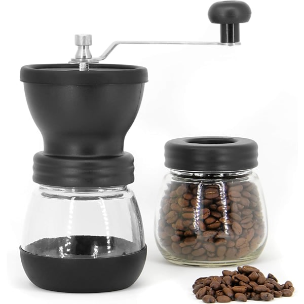 Manuell kaffebönkvarn | Justerbar Grovhet Keramisk Mølle | Handhållen kaffekvarn | Kompakt vev for hem, kontor og resor