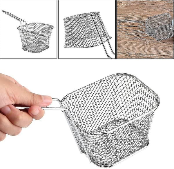 8 stk. mini frityrkurver, rustfritt stål for pommes frites, kylling - liten displaykurv-FF-