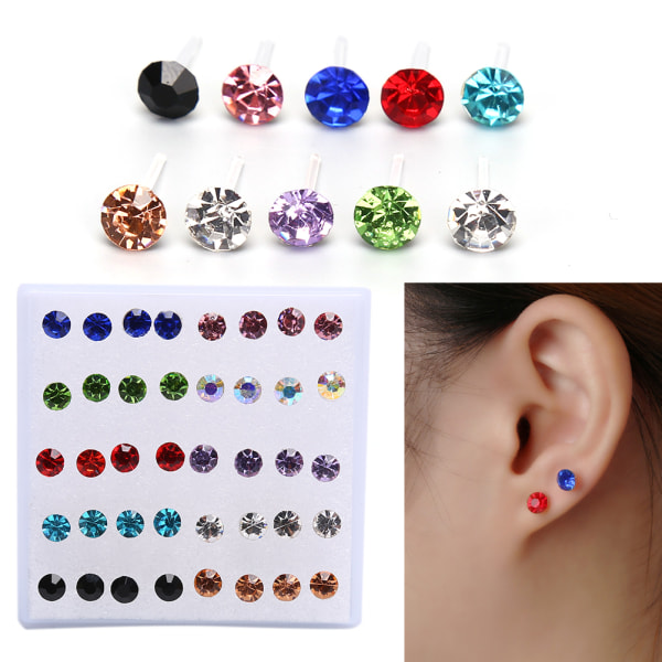 20 Par Set Strass Kristall Stud Örhängen 3mm