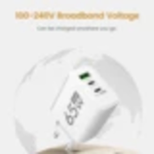 65W 3-portars GaN USB PD Laddare Snabbladdning Typ C Mobiltelefonadapter Snabbladdare 3.0 För iPhone 15 Samsung Xiaomi Hu porcelain white