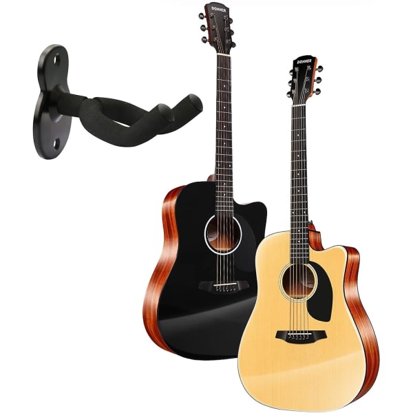 2-pack gitarrhållare Väggmonterad gitarrhängare, gitarrväggmonterad Displaymonteringskrokar för elgitarr, klassisk akustisk gitarr, bassvart