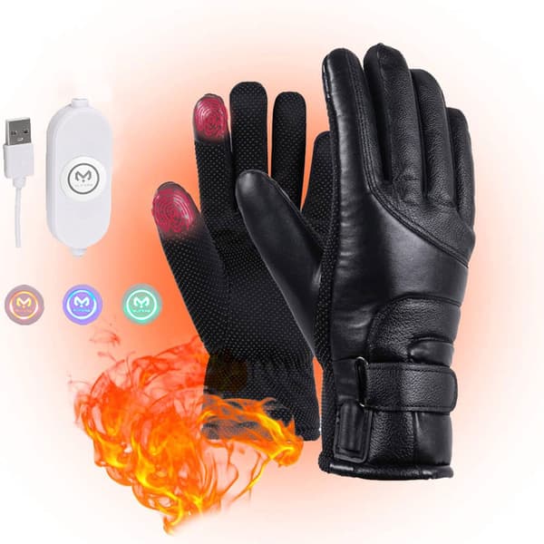 Opvarmede handsker USB genopladelige touchscreen læder 3 temperaturindstillinger sort