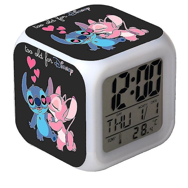 Lilo & Stitch Färgglad Färgskiftande Kvarts Väckarklocka LED Nattlampa Födelsedagspresent Stil P-XF3-