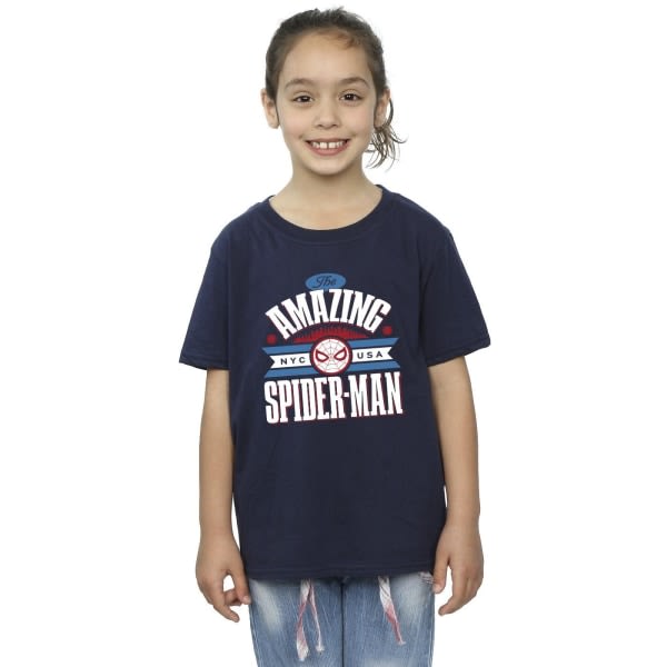 Marvel Girls Spider-Man NYC Amazing Cotton T-Shirt 12-13 år Navy Blue 12-13 Years
