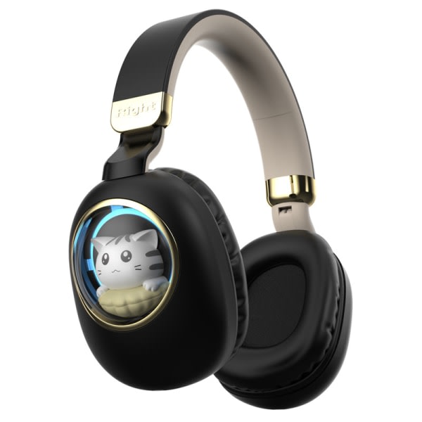 Bluetooth trådlöst headset Stereo Bekväma on-ear mikrofon bashörlurar för tjejer Svart