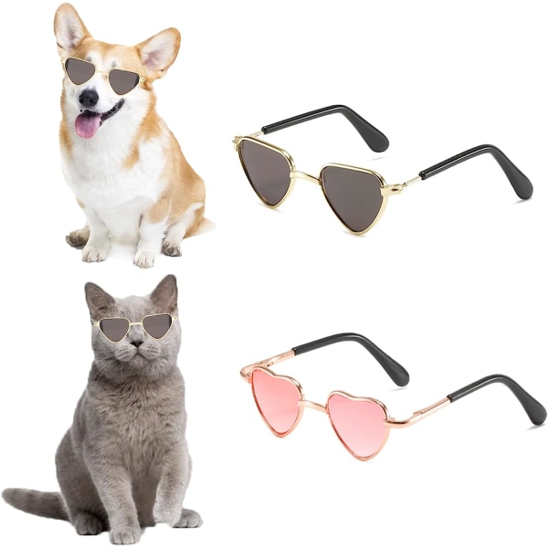 Hjärtformade husdjursglasögon, katthundsolglasögon, små hundglasögon