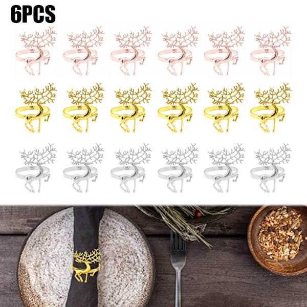 6 st Julhjort Servettringar för Julmiddagsfester Bröllop Guld gold 6PCS