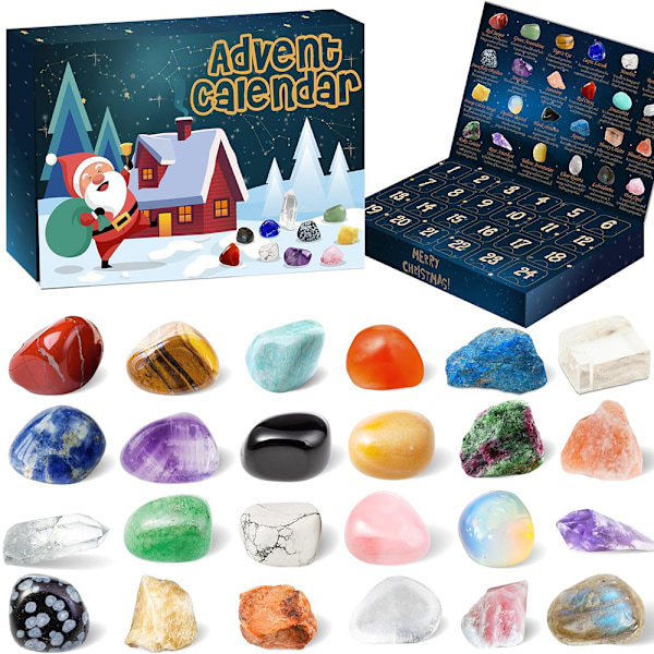 Adventskalender 2024 Kristaller för Barn med 24 Dagar Naturliga Kristall Ädelstenar Sten Jul Nedräkningskalender Blind Box Samling