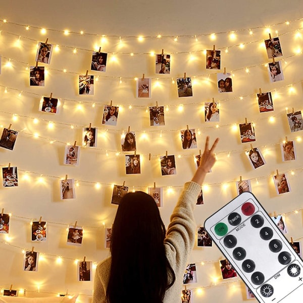 Photo Clip String Lights, USB eller batteridrevet, 100 LED 10 met