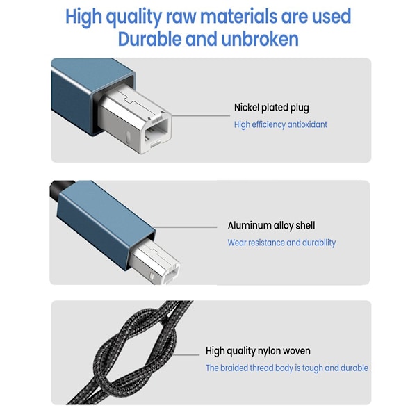 Skriverkabel USB A til USB B 2.0 GRÅ 3M Grå 3m Grey